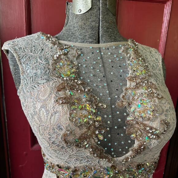 Mermaid Beaded Lace Prom Evening Gown 2 Illusion Bodice Tulle Formal Pageant - Picture 7 of 16